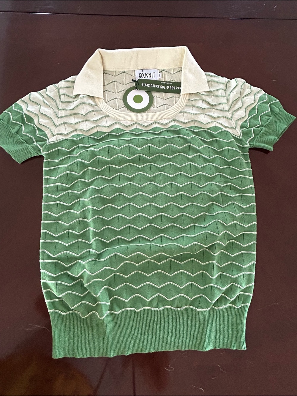 Women’s Green & Cream Knit Polo Top